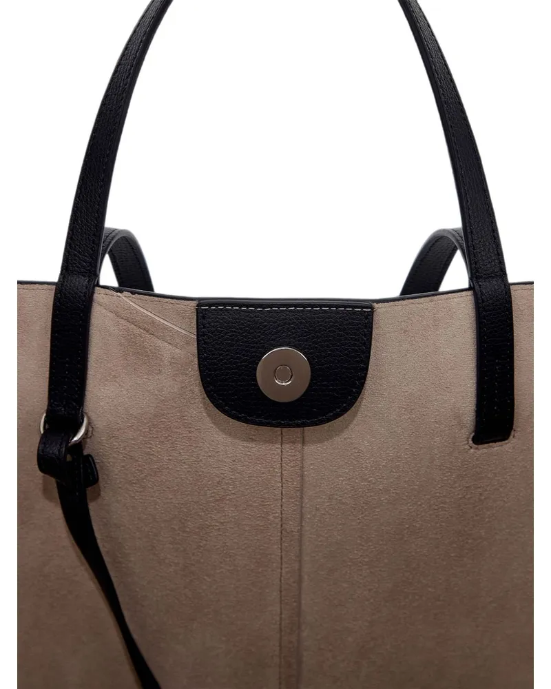 Emporio Armani Pebbled Leather Logo Print Tote Bag — Black Black