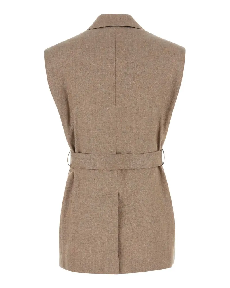 Brunello Cucinelli Women's Cappuccino Linen Blend Vest C920 Giacche E Gilet Beige