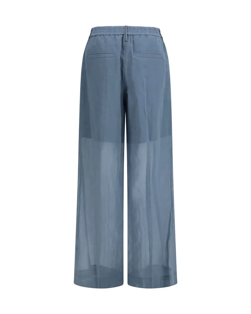 Brunello Cucinelli Women's Blue Cotton Casual Pants Blue