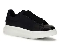 Oversized Leather with Patent Toe Sneaker — Black