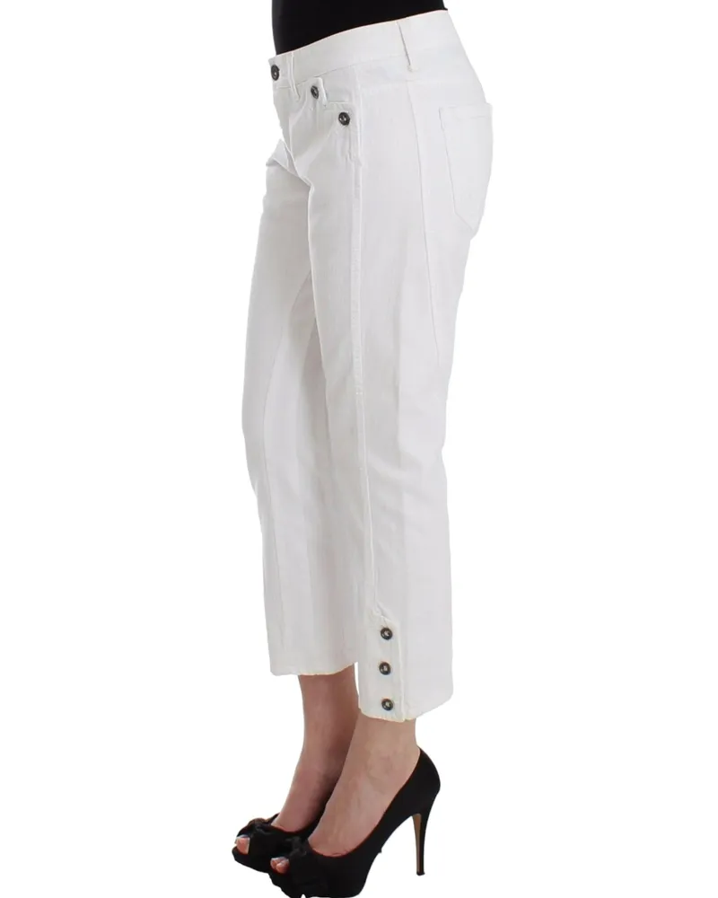 Ermanno Scervino Women White Cropped Jeans Denim Pants Branded Capri Cotton White