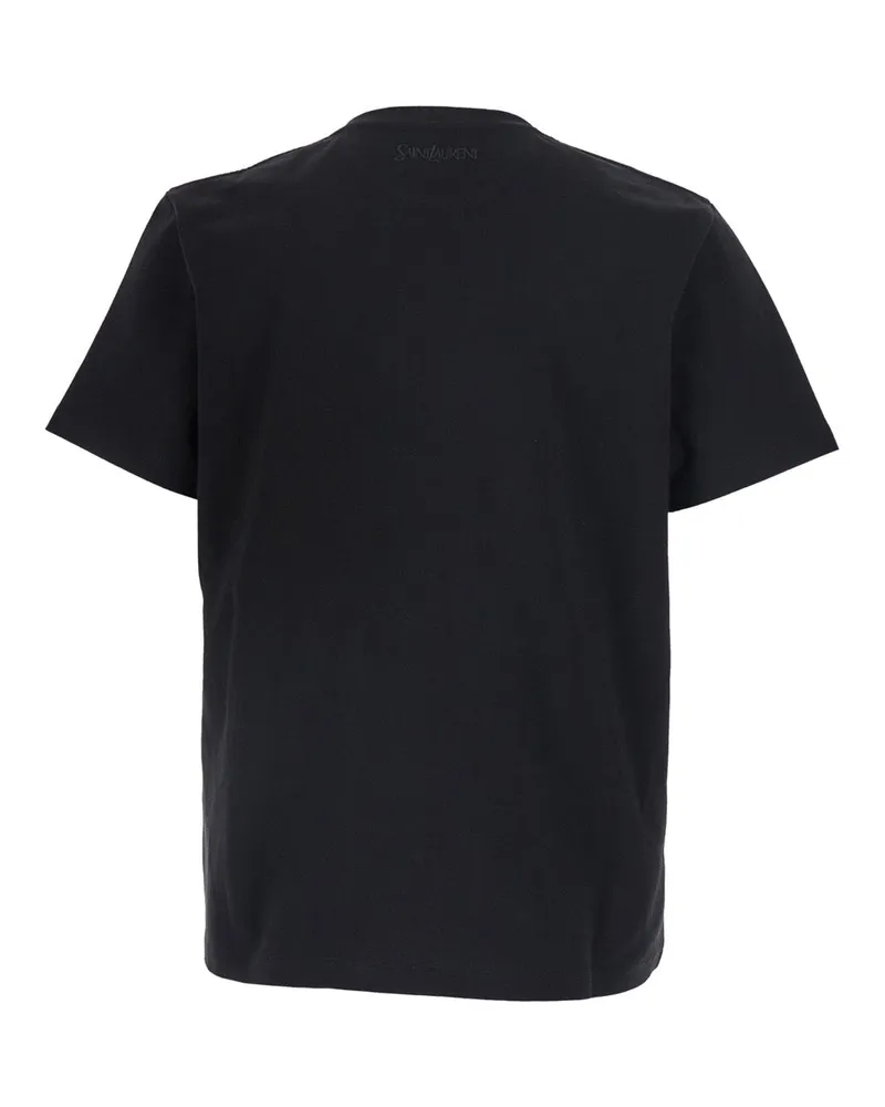 Saint Laurent Men's T-Shirt Round Neck Black Cotton T-Shirts And Polos Black