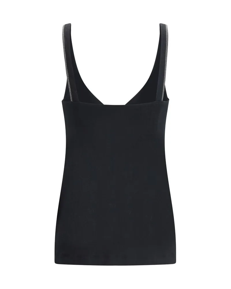 Brunello Cucinelli Jewel-Embellished Cotton Tank Top — Black Black