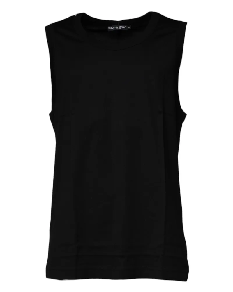 Dolce & Gabbana Men Black Cotton Round Neck Sleeveless T-Shirt Black