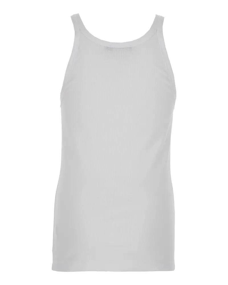 Dolce & Gabbana Men's White Sleeveless Top With Logo Embroidery Cotton Tops White