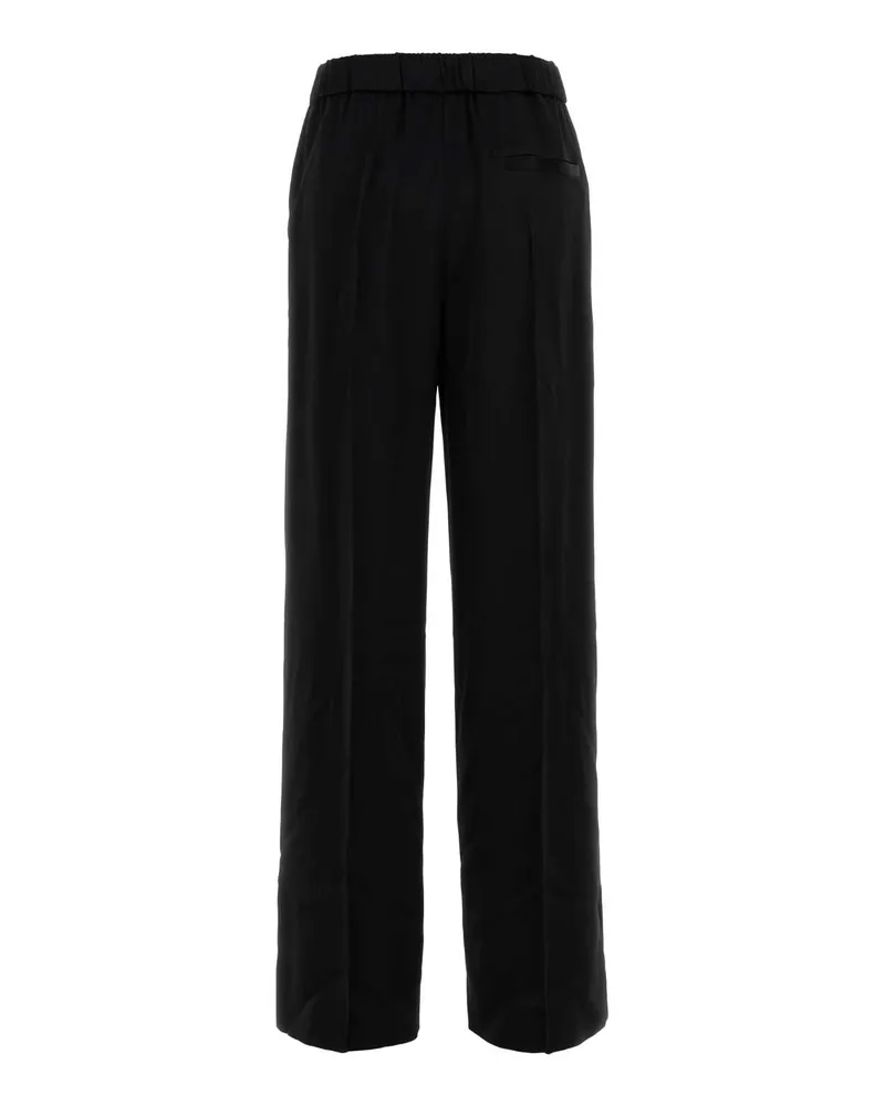 Jil Sander Women's Black Satin Wide-Leg Pant 001 Acetato Viscosa Pantaloni Trousers Black