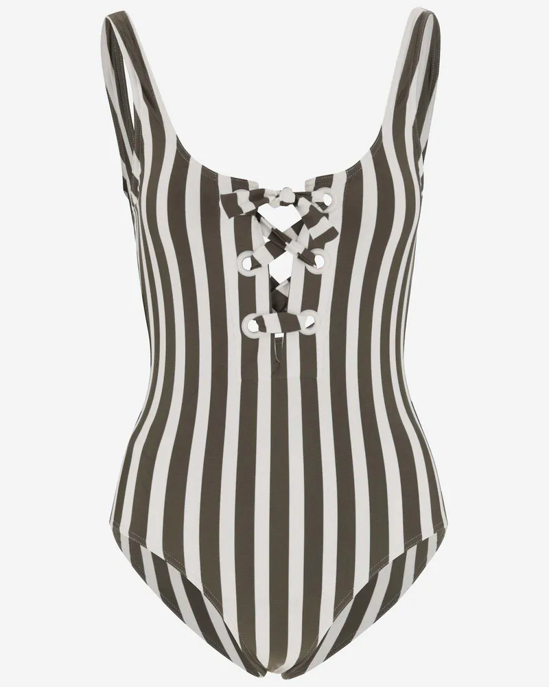 Eres Striped Stretch Nylon One-Piece Swimsuit — Gray Gray