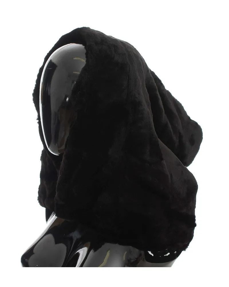 Dolce & Gabbana Women's Black Weasel Fur Crochet Hood Scarf Hat Black