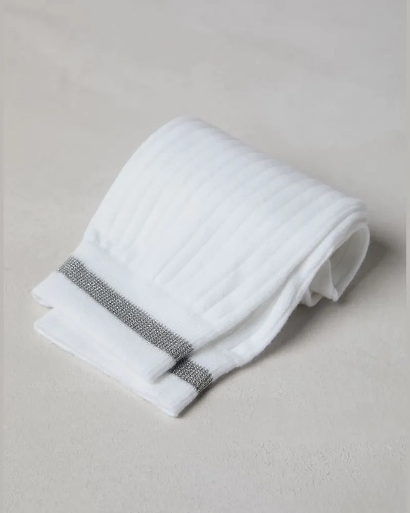 Brunello Cucinelli Womens White Ribbed Cotton Socks Silver Silver