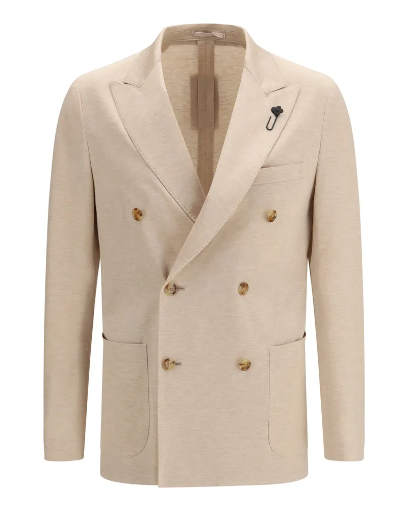 LARDINI Men's Jacket Double-Breasted Beige Outer: Cotton Beige
