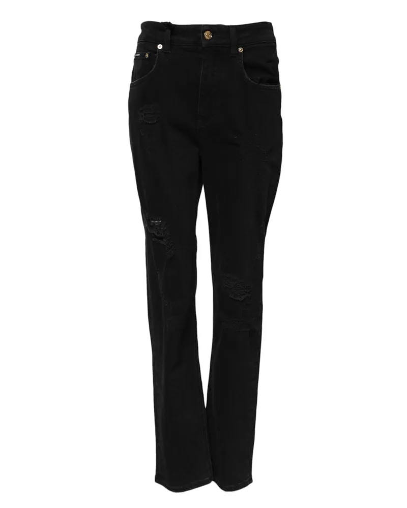 Dolce & Gabbana Women's Black Boyfriend Cotton Flared Denim Jeans Elastane Clothing Black