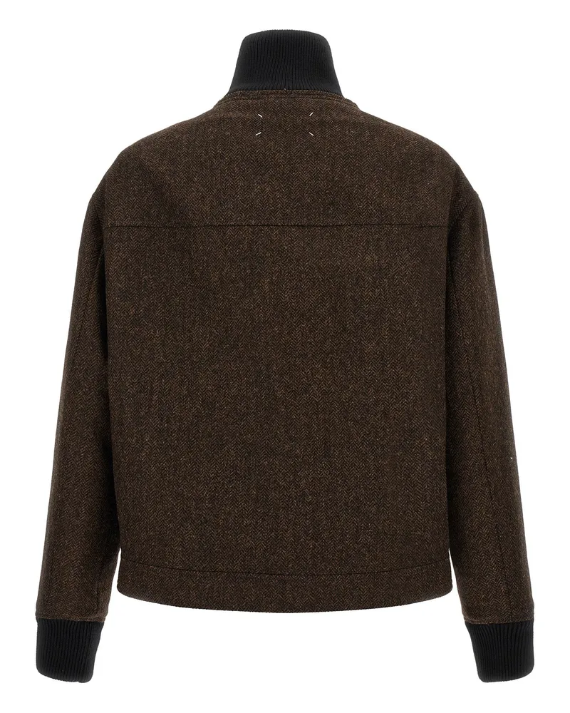 Maison Margiela Herringbone Wool Bomber Jacket — Brown Brown