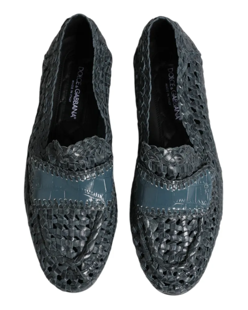 Dolce & Gabbana Men's Blue Woven Leather Slip On Loafers Shoes Goat Calf Blue