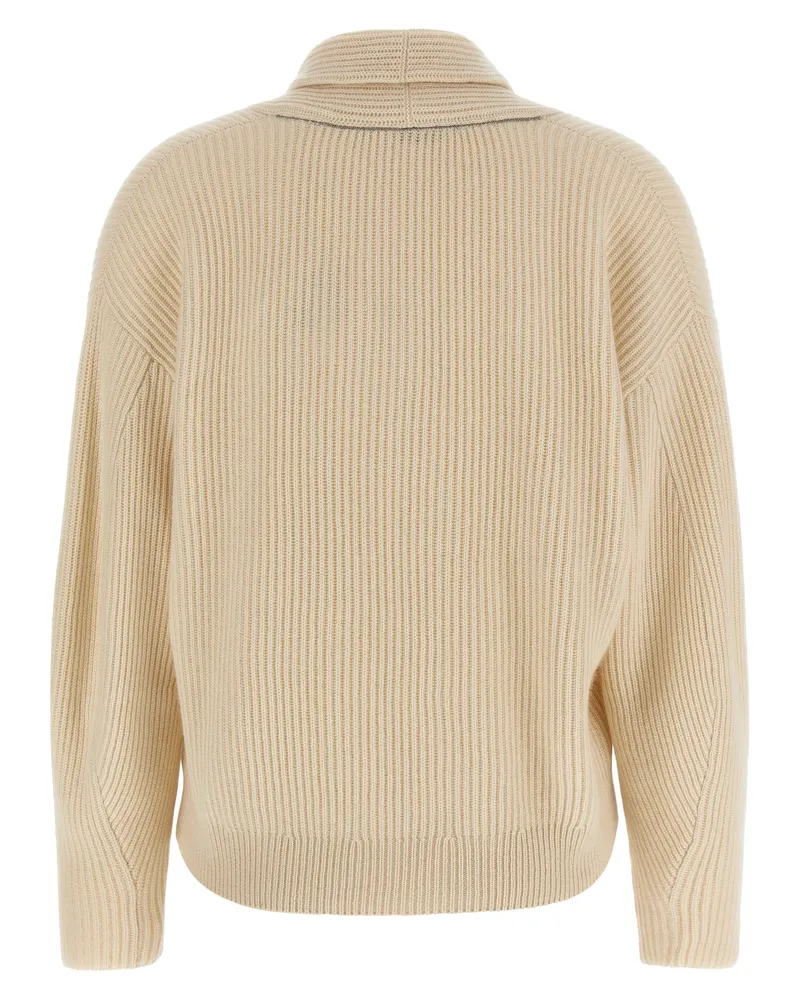 Brunello Cucinelli Ribbed Cashmere Sweater — Beige Beige