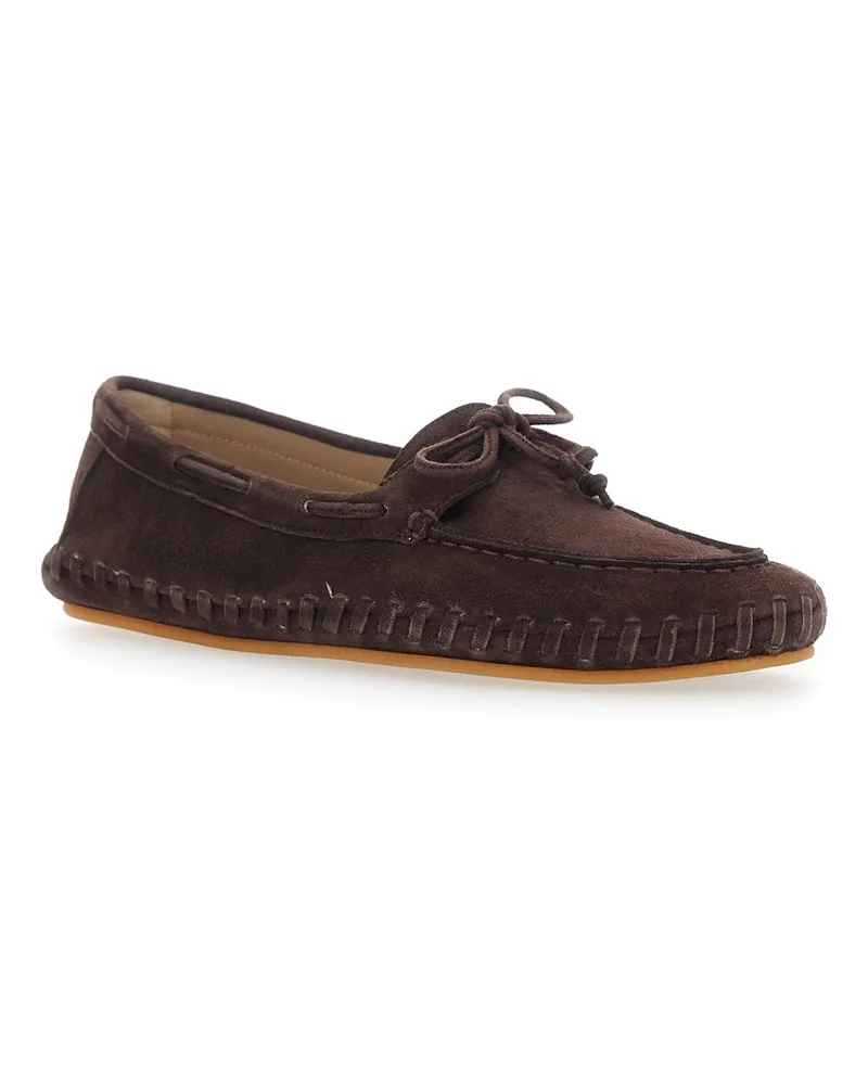 Le Monde Béryl Women's Loafers With Suede Bow, Brown Goat Leather Brown