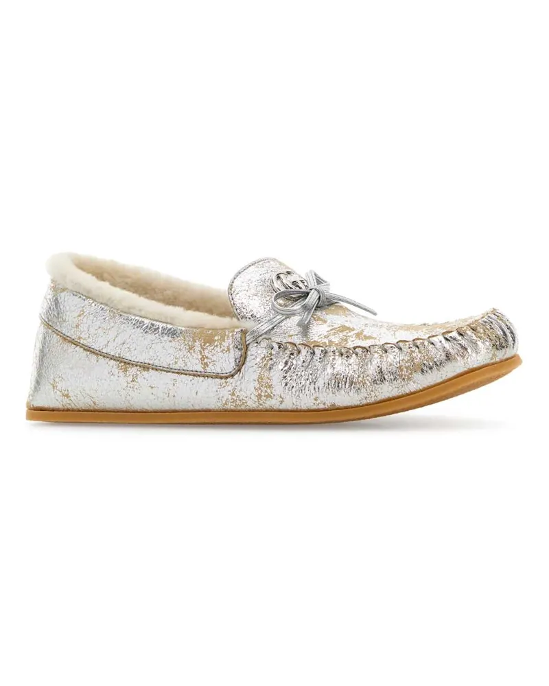 Gucci Women's Silver Leather Loafers Tausiarjasminwh Lamb Mocassini Silver