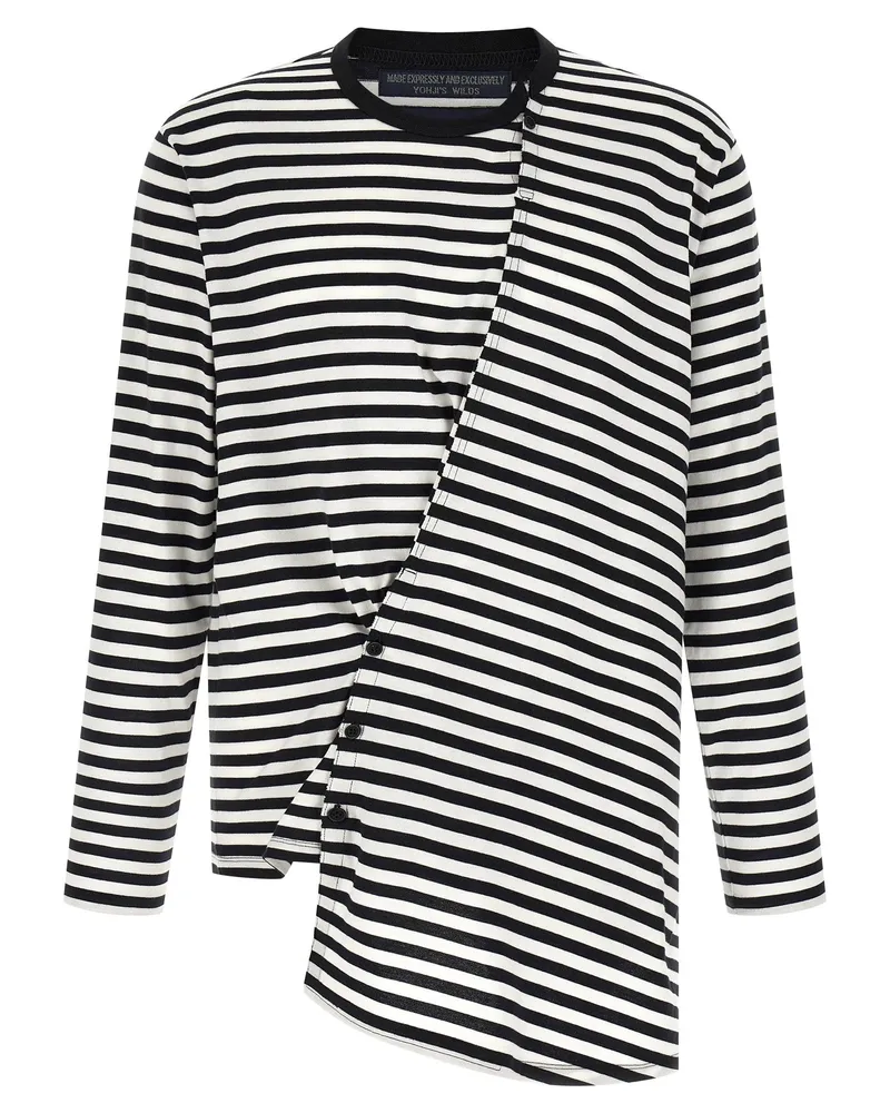 Yohji Yamamoto Paneled Striped Cotton Jersey Sweater — Black Black