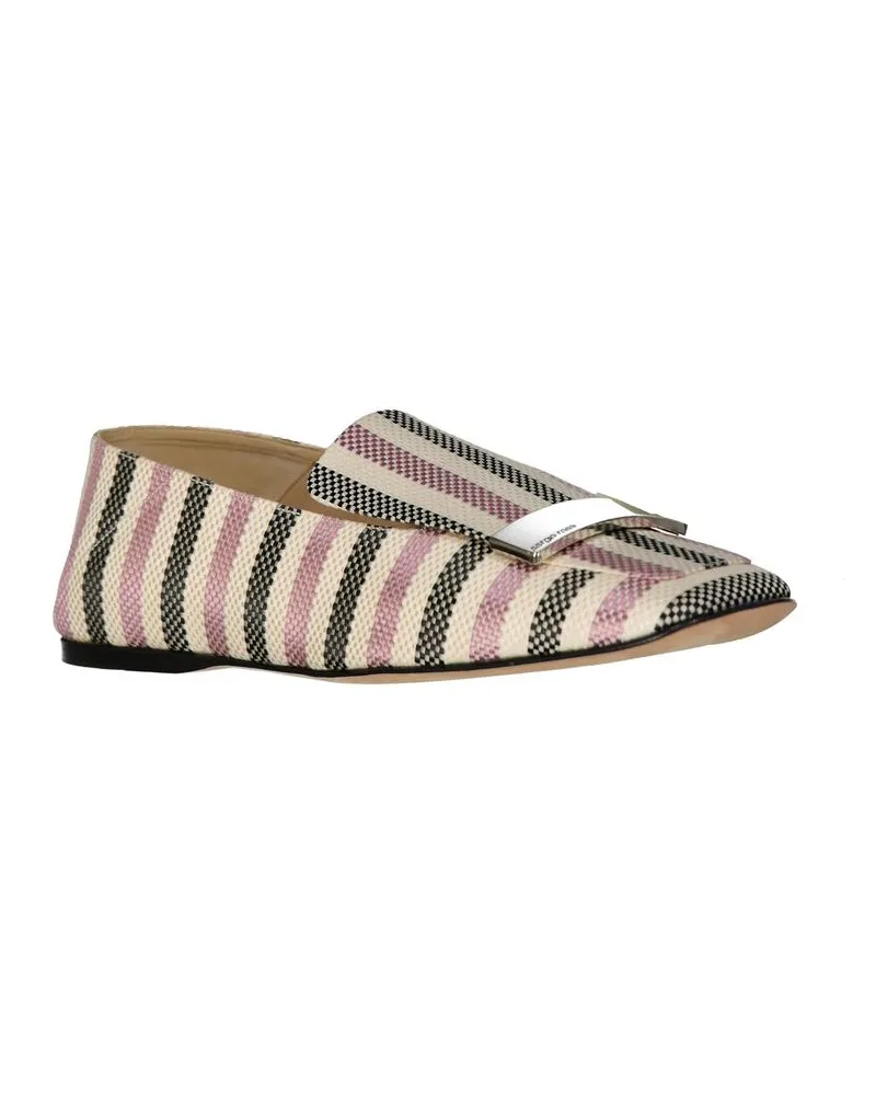 Sergio Rossi Women's White Fabric Slip-On Loafers Multicolor
