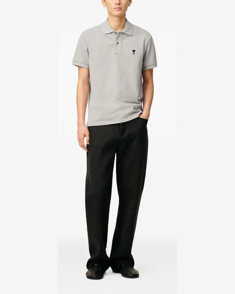 AMI Paris Ami de Cœur Embroidered Cotton Polo — Heather Gray Heather