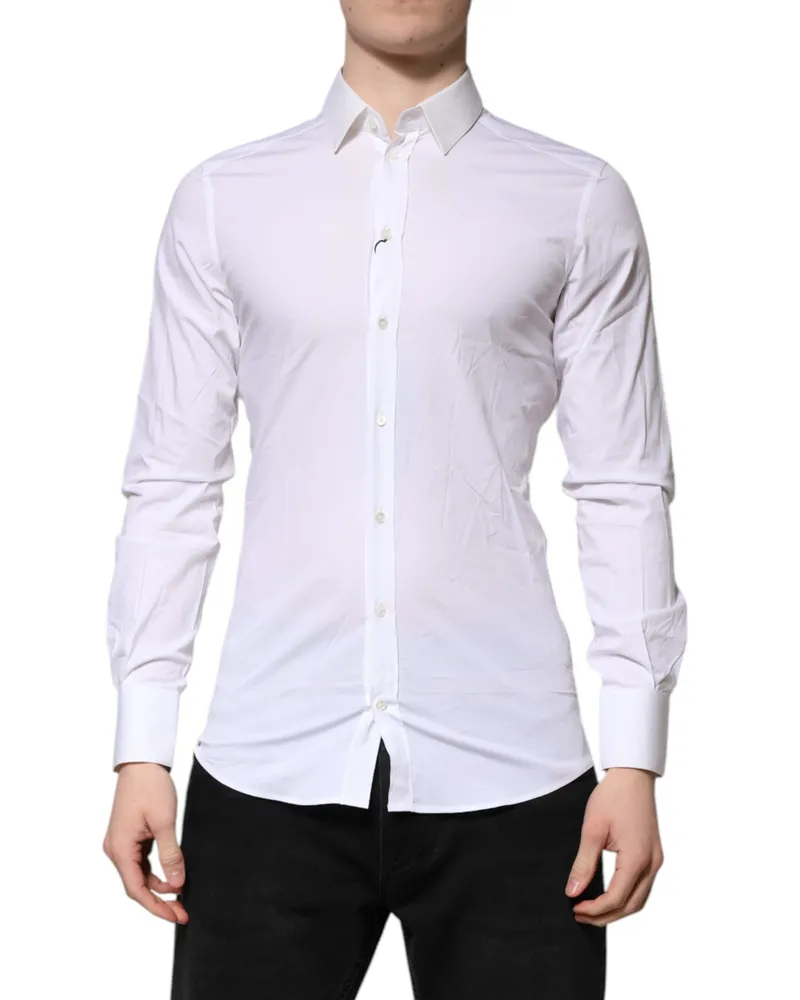 Dolce & Gabbana Men's White Gold Long Sleeves Dress Formal Shirt Cotton Elastane White
