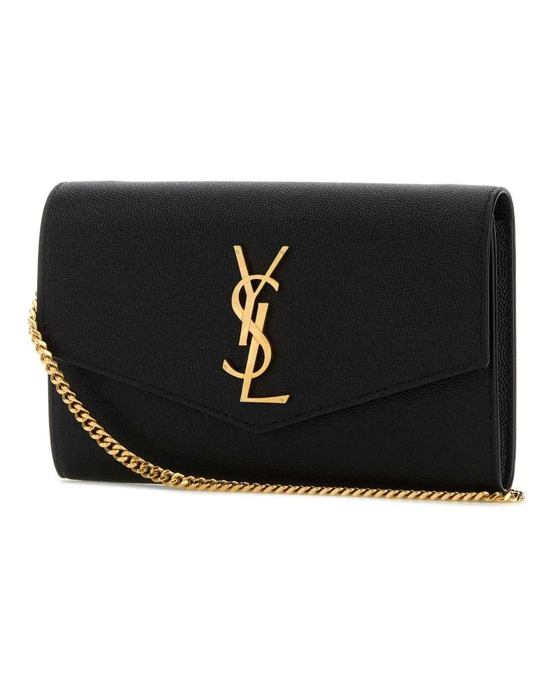 Saint Laurent Women's Black Leather Uptown Clutch 1000 Portafogli Wallet Black