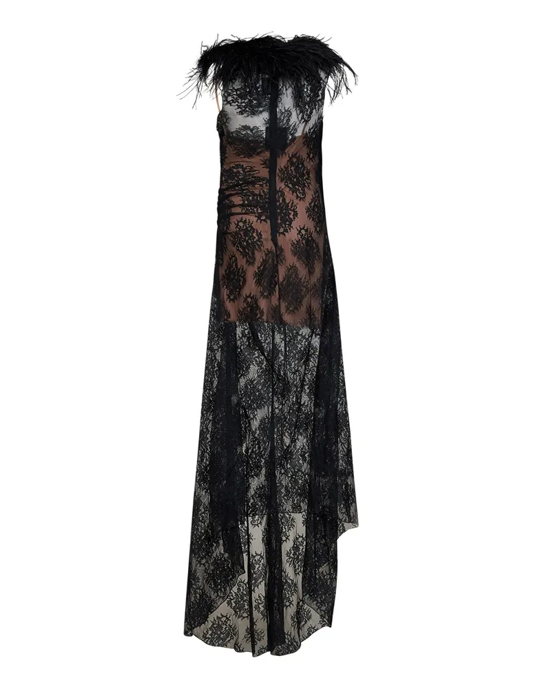 Giuseppe di Morabito Lace With Feather Trim Dress — Black Black