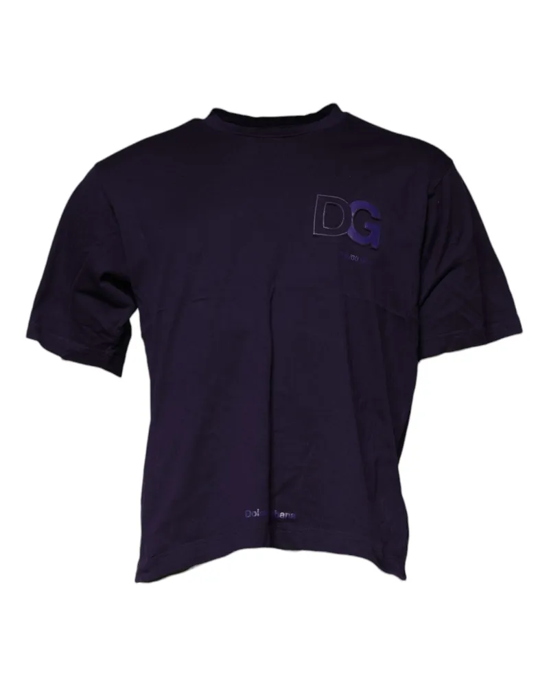 Dolce & Gabbana Men's Purple Dg Logo Cotton Crew Neck T-Shirt Purple
