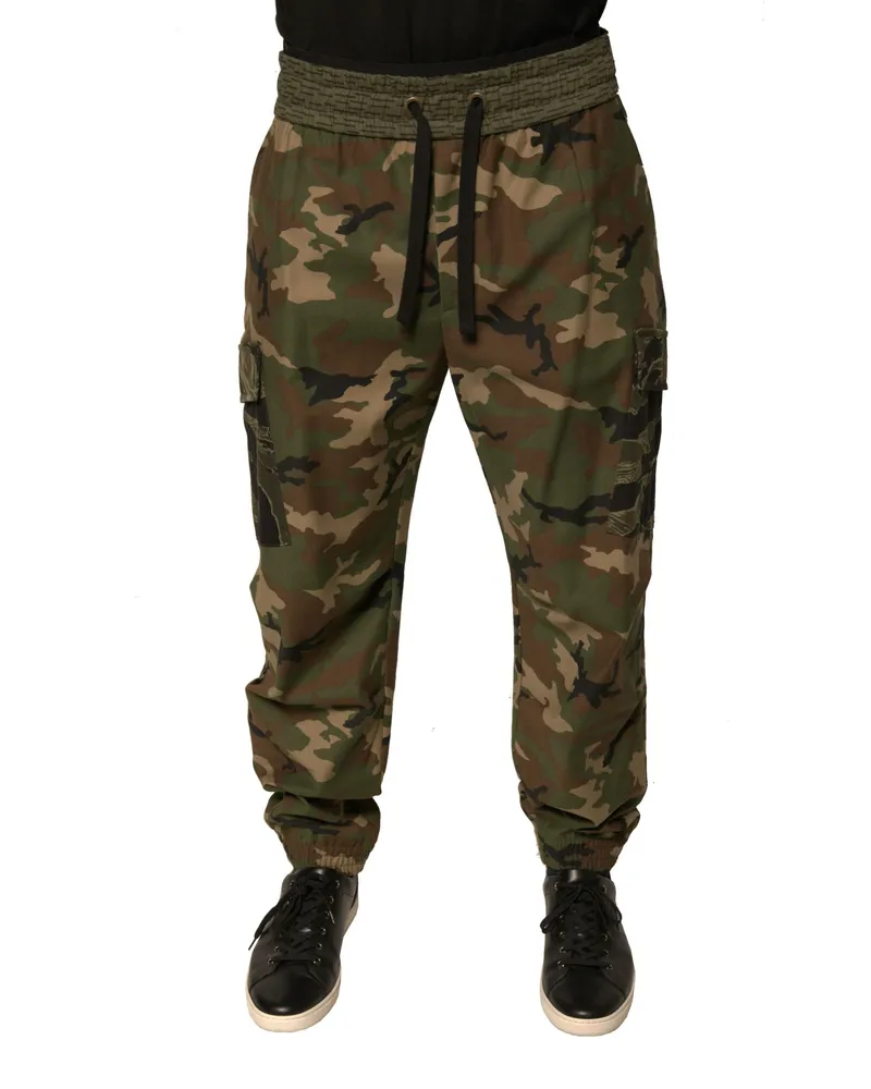 Dolce & Gabbana Men's Multicolor Camouflage Cargo Sweatpants Pants Cotton Elastane Green
