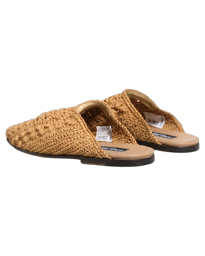 Dolce & Gabbana Men's Beige Woven Straw Slides Sandals Flats Shoes Beige