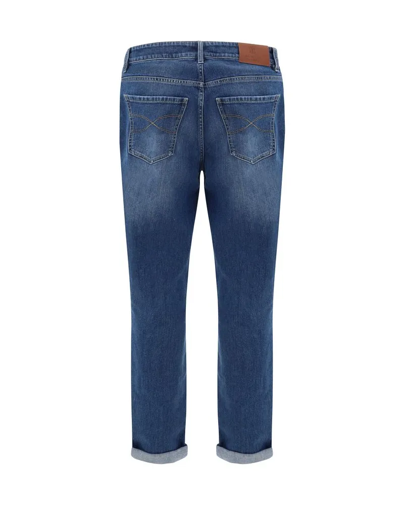 Brunello Cucinelli Men's Blue Cotton Straight-Leg Jeans Clothing Blue