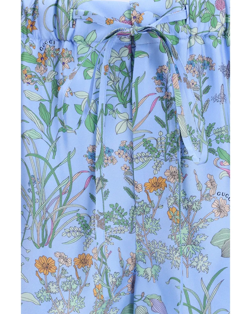 Gucci Women's Shorts Printed Silk Twill Azure-Ivory Azure-Ivory-Multicolour Trousers Azure/ivory/multicolour Blue