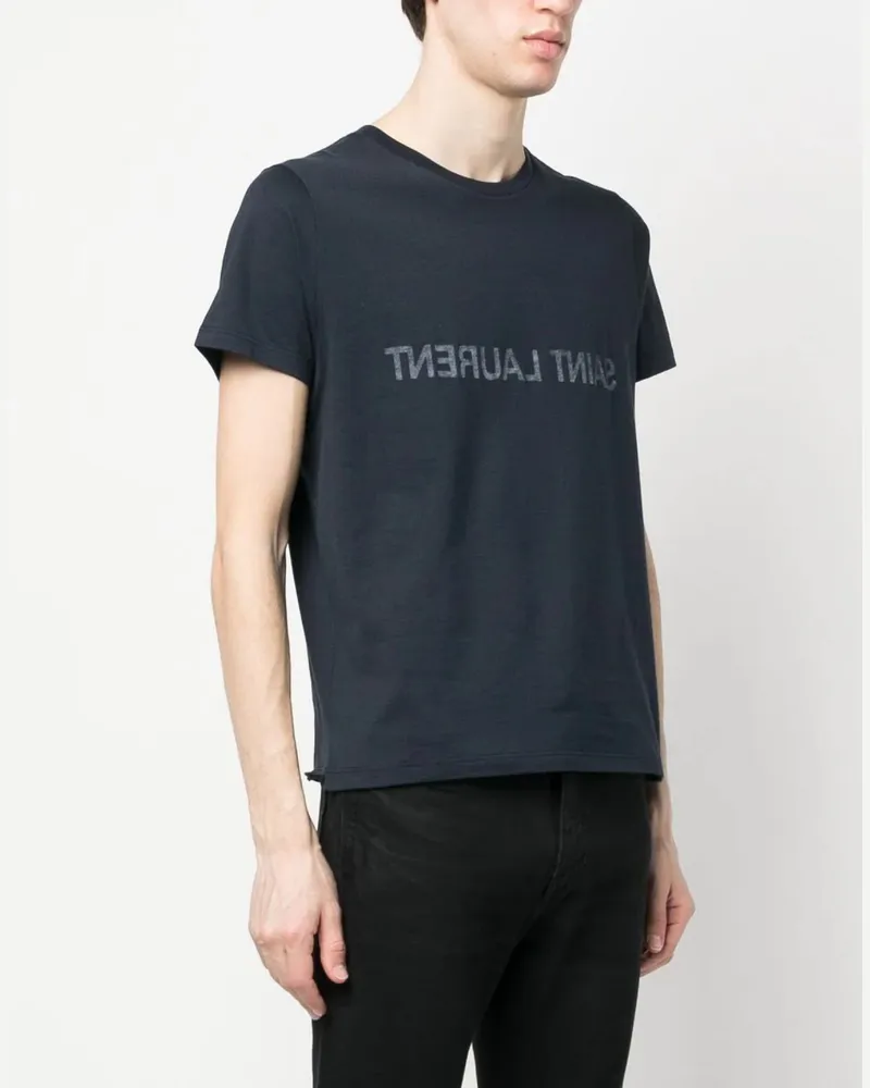 Saint Laurent Reverse Logo Print T-Shirt — Blue Blue