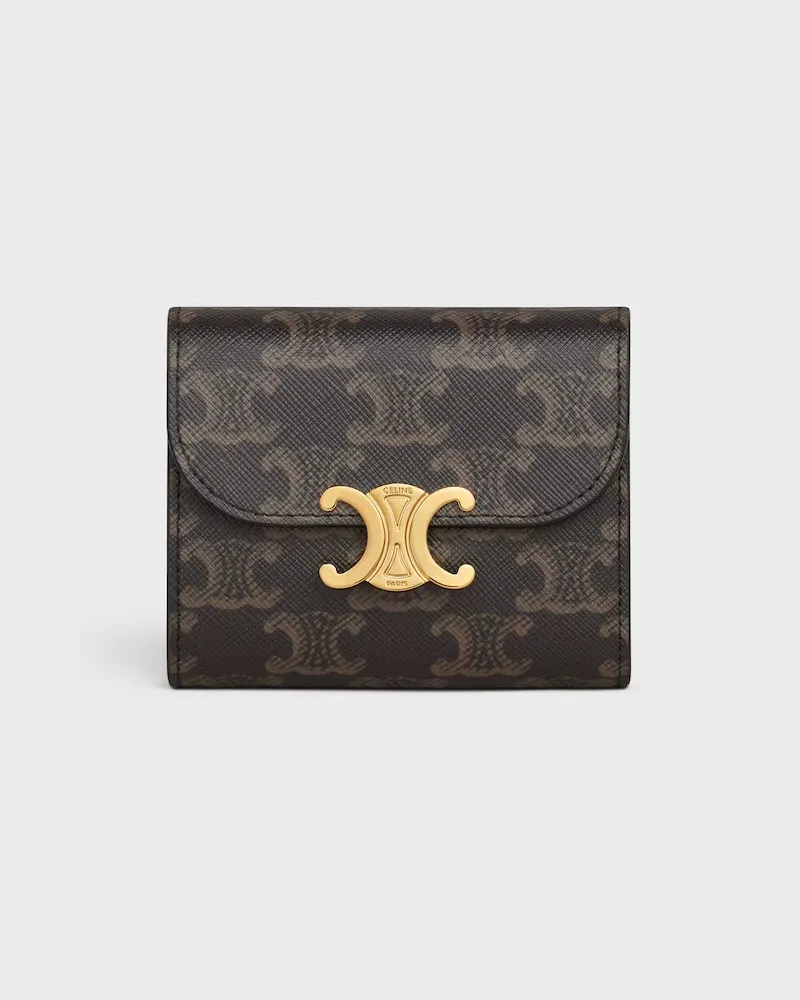 Celine Women's Portefeuille Triomphe Canvas Petit Flap Tan Brown Petite Maroquinerie Brown