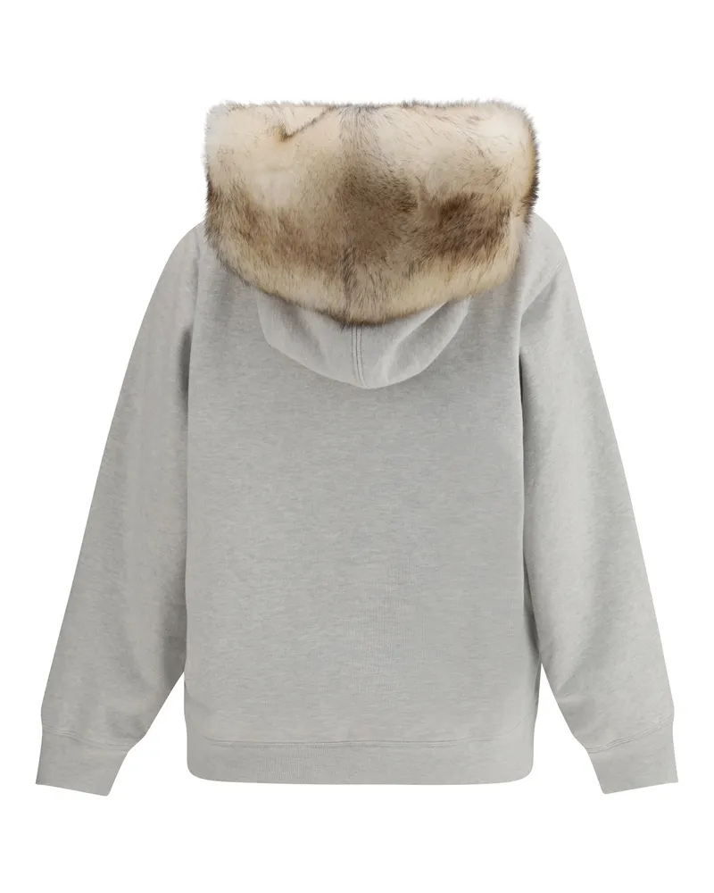 Prada Women's Hoodie Features A Hood Lined Shearling Grigio Melange Cotton Sweatshirts Sweater Gray