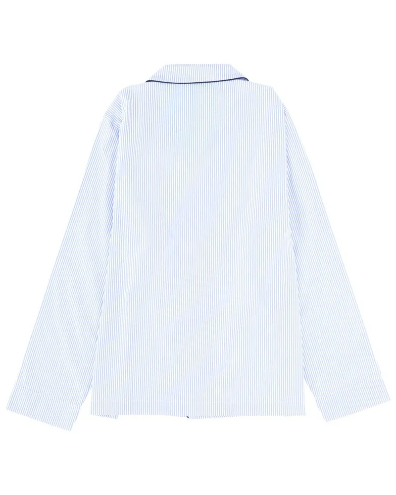 SPORTY & RICH Cotton Pajama Shirt — Blue Blue
