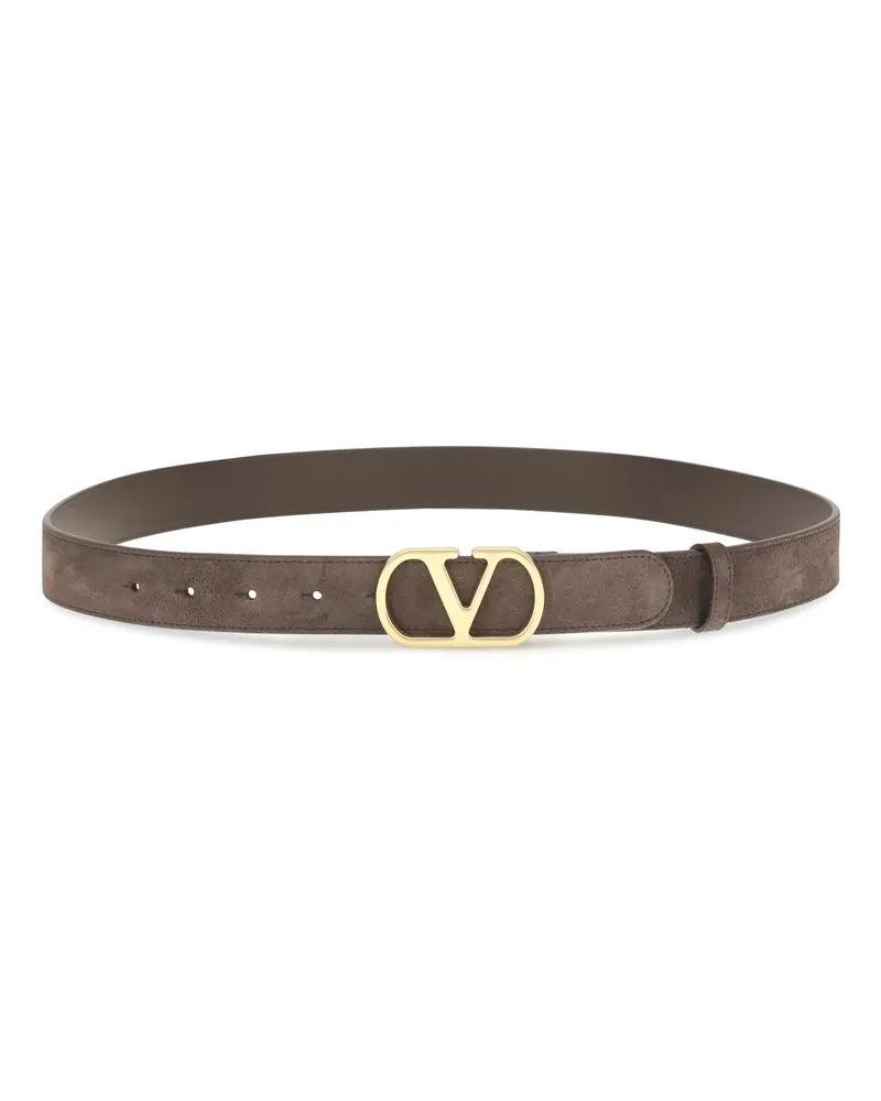 Valentino Garavani Men's Belt Vlogo Signature Suede Dark Brown Calf Leather Brown