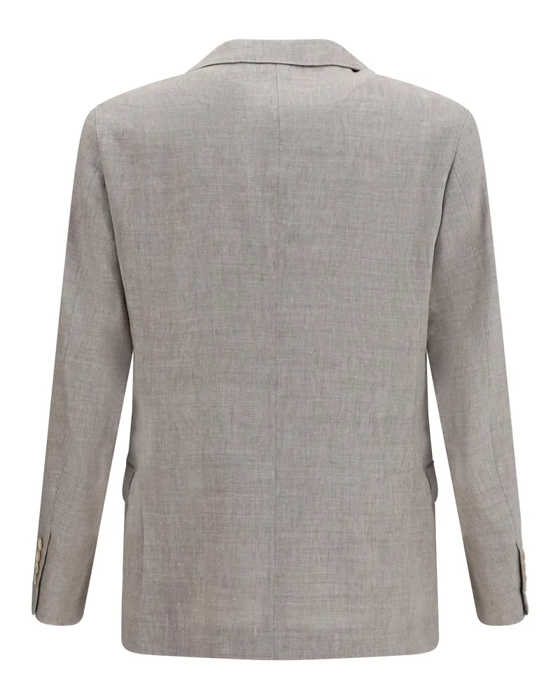 Brunello Cucinelli Men's Deconstructed Linen And Wool Chevron Jacket Brown Chiaro Linen; Merino Ovis Aries Brown