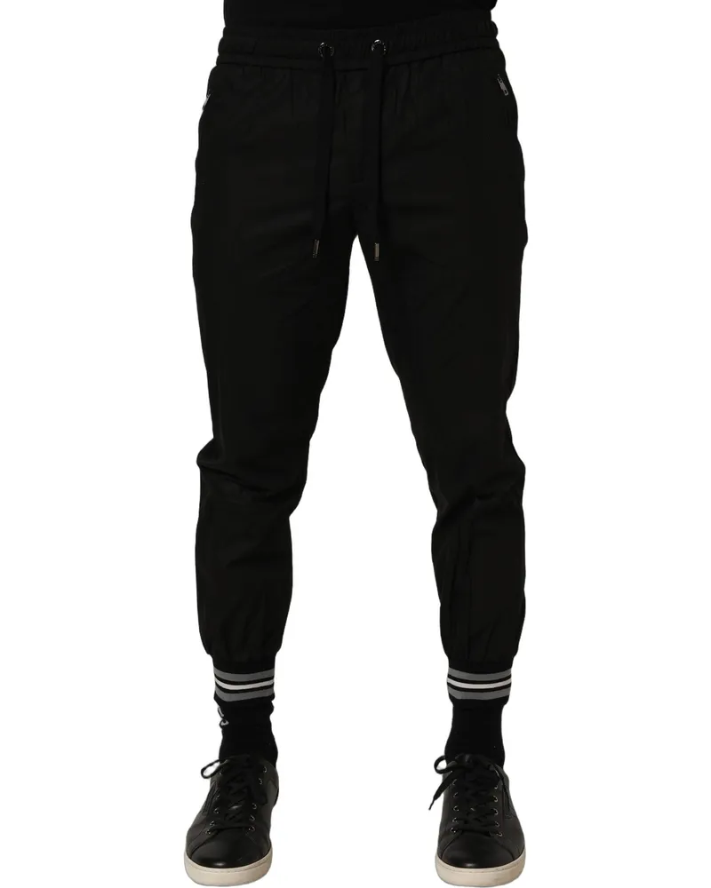 Dolce & Gabbana Men Black Cotton Mid Waist Jogger Sweatpants Pants Black