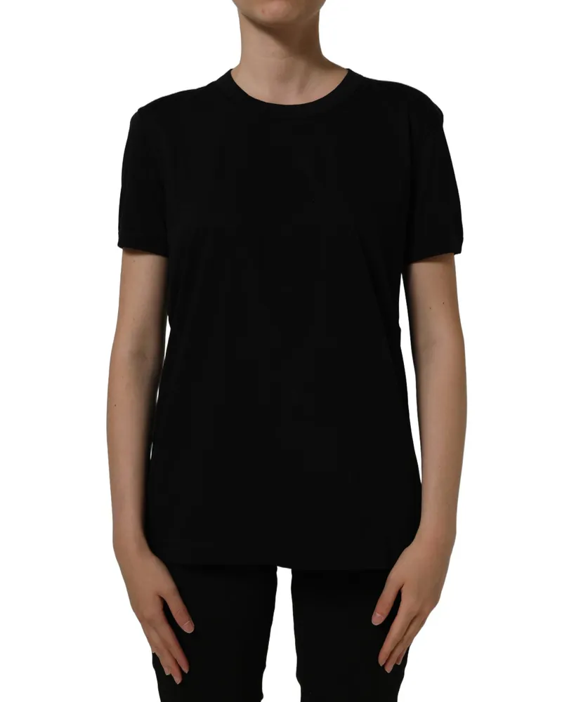Dolce & Gabbana Logo-Embroidered Cotton T-Shirt — Black Black