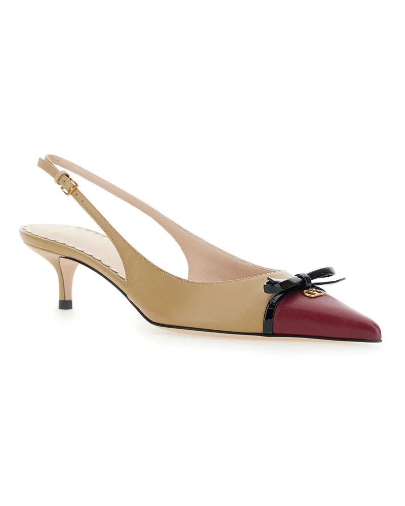 Valentino Garavani Women's Beige Leather Décolleté With Bow And Logo Plaque Goat Shoe Beige