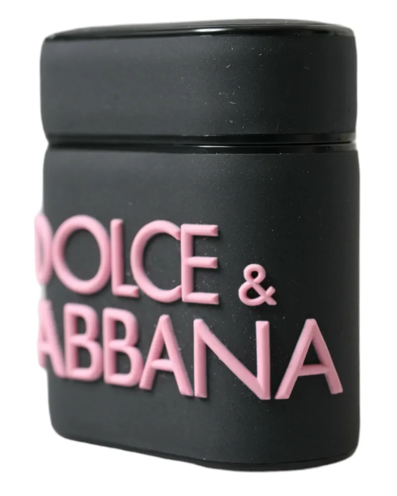 Dolce & Gabbana Women's Black Pink Silicone Embossed Logo Airpods Case Pvc Polycarbonate Rubber Accessory Black