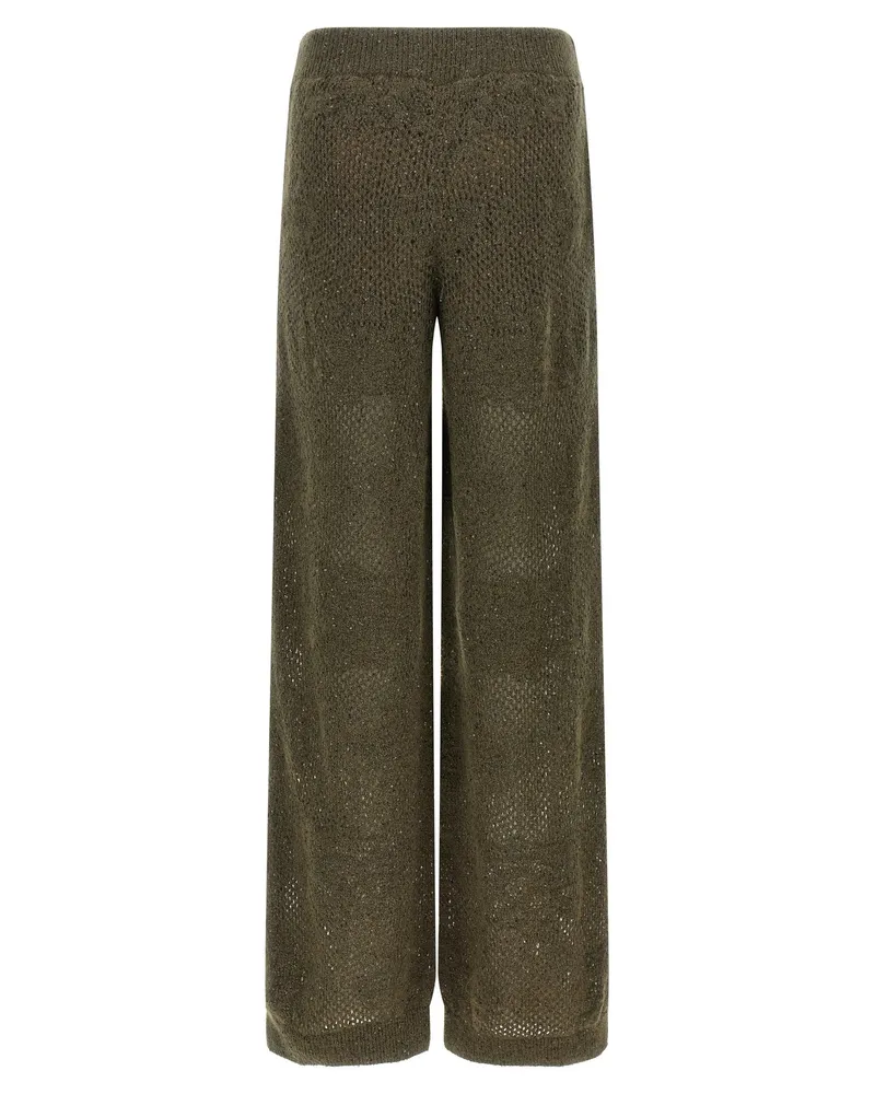 Brunello Cucinelli Openwork Mohair Wool Trousers — Olive Green Olive