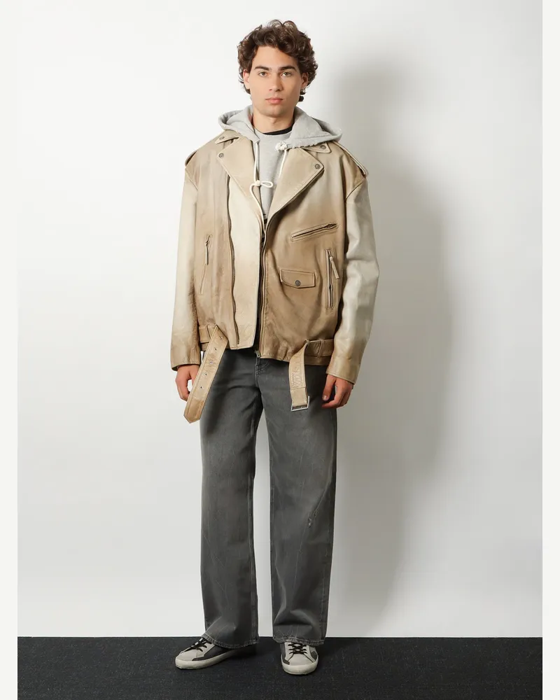 Golden Goose Men's Leather Jacket Phoebe Over Beige Beige