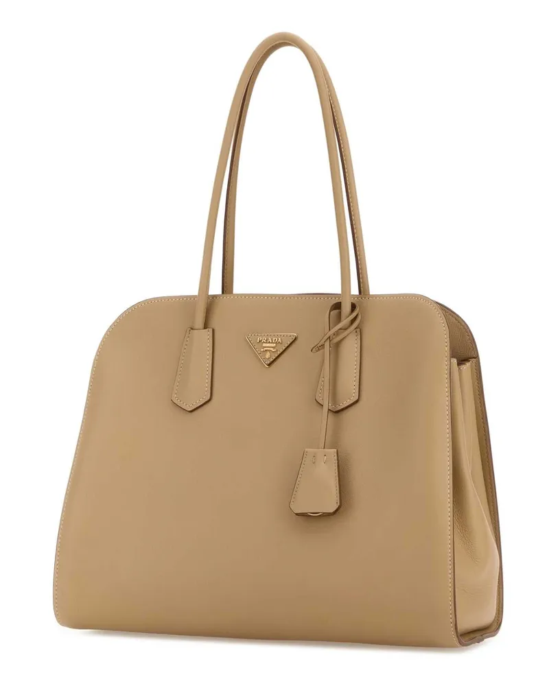 Prada Women's Beige Leather Shopping Bag Sabbia Borse A Mano Beige