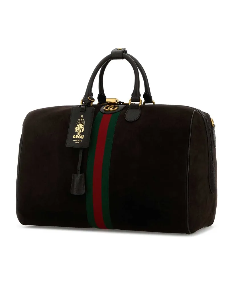 Gucci Women's Dark Brown Suede Medium  Savoy Travel Bag 2041 Borse Da Viaggio Black