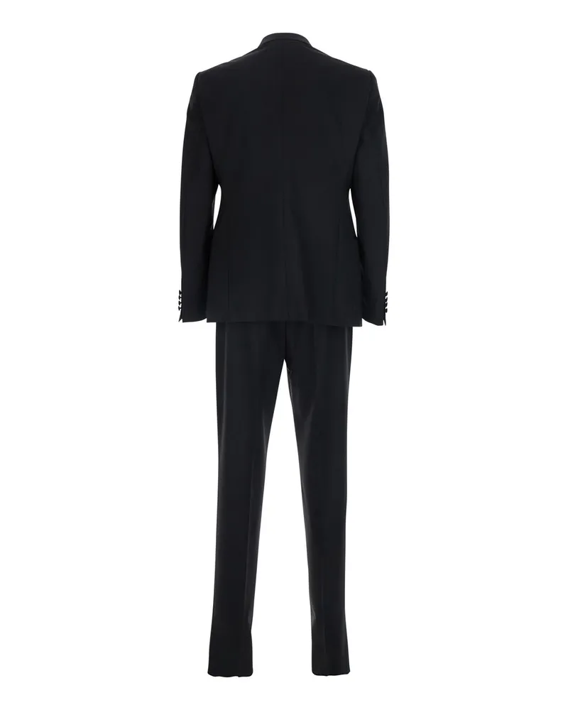 Emporio Armani Men's Suit With Shawl Collar Black Satin Virgin Wool Suits Black