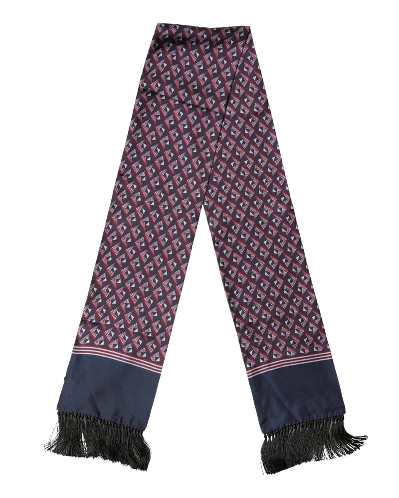 Dolce & Gabbana Men's Multicolor Geometric Pattern Silk Fringe 142cm X 15cm Scarf Burgundy