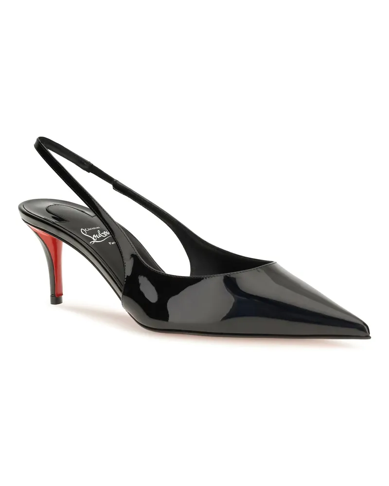 Christian Louboutin Women's Miss Z Slingback Patent Leather Pumps Black-Lin Black Black/lin High Heel Shoes 
