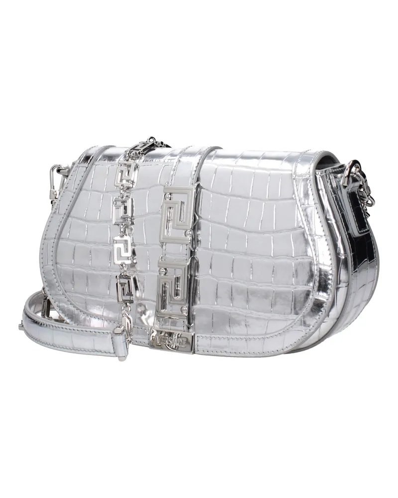 Versace Women's Gray Leather Shoulder Bag Silver