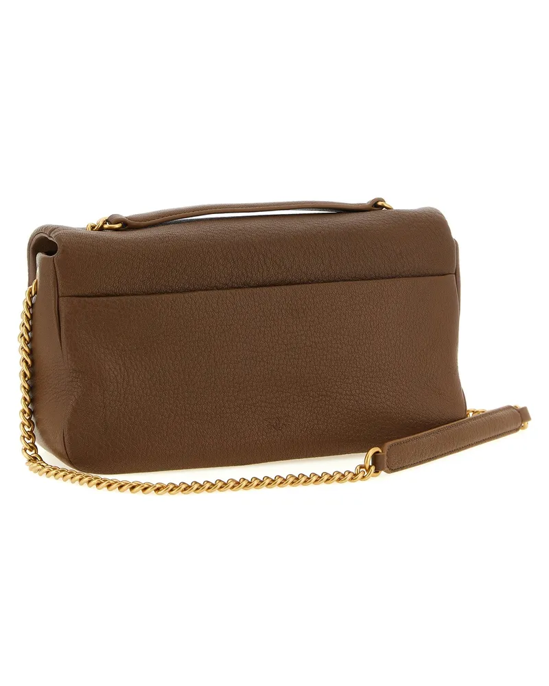 Pinko Love Birds Buckle Lambskin Shoulder Bag — Brown Brown
